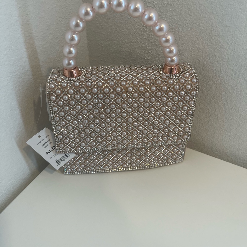 Aldo Jereranna Rhinestone Pearl Pink Clutch Bag